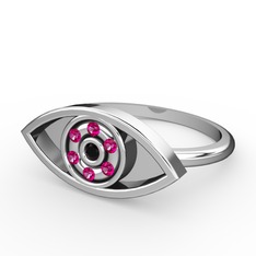 Siyah zirkon ve rodolit garnet 8 ayar beyaz altın yüzük