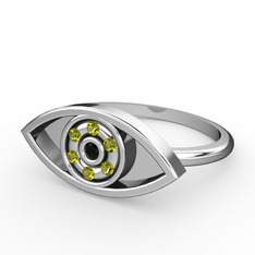 Siyah zirkon ve peridot 18 ayar beyaz altın yüzük