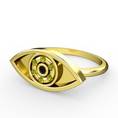 Siyah zirkon ve peridot 14 ayar altın yüzük
