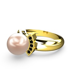 Pembe inci ve siyah zirkon 14 ayar altın yüzük