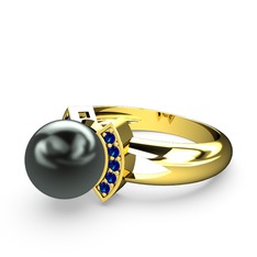 Lina İnci Yüzük - Siyah inci ve lab safir 925 ayar altın kaplama gümüş yüzük #18nii3n