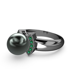 Lina İnci Yüzük - Siyah inci ve yeşil kuvars 925 ayar siyah rodyum kaplama gümüş yüzük #1d8nh2m