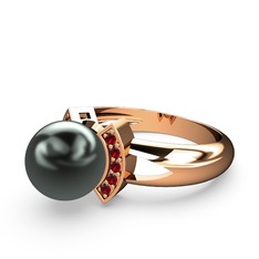 Siyah inci ve garnet 925 ayar rose altın kaplama gümüş yüzük