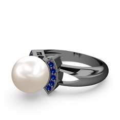 Inci ve lab safir 925 ayar siyah rodyum kaplama gümüş yüzük