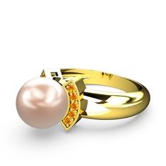Lina İnci Yüzük - Pembe inci ve sitrin 18 ayar altın yüzük #1po8l60