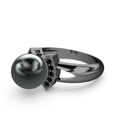 Lina İnci Yüzük - Siyah inci ve siyah zirkon 925 ayar siyah rodyum kaplama gümüş yüzük #1rteg1f