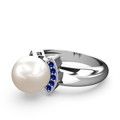 Lina İnci Yüzük - Inci ve lab safir 18 ayar beyaz altın yüzük #1t9xkjp
