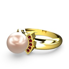 Lina İnci Yüzük - Pembe inci ve garnet 18 ayar altın yüzük #1xgepqy