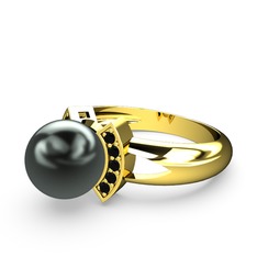 Lina İnci Yüzük - Siyah inci ve siyah zirkon 925 ayar altın kaplama gümüş yüzük #3barhb