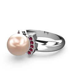 Lina İnci Yüzük - Pembe inci ve rodolit garnet 18 ayar beyaz altın yüzük #4n3nti