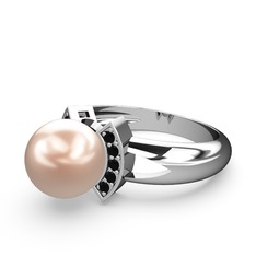 Pembe inci ve siyah zirkon 14 ayar beyaz altın yüzük