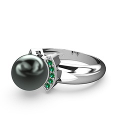 Lina İnci Yüzük - Siyah inci ve yeşil kuvars 925 ayar gümüş yüzük #b8hdp0