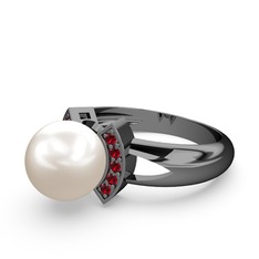 Lina İnci Yüzük - Inci ve garnet 925 ayar siyah rodyum kaplama gümüş yüzük #bg5dsr