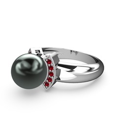 Siyah inci ve garnet 925 ayar gümüş yüzük