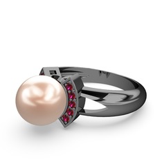Pembe inci ve rodolit garnet 925 ayar siyah rodyum kaplama gümüş yüzük