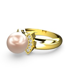 Lina İnci Yüzük - Pembe inci ve swarovski 8 ayar altın yüzük #f11xt