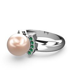 Lina İnci Yüzük - Pembe inci ve yeşil kuvars 8 ayar beyaz altın yüzük #f5cfve