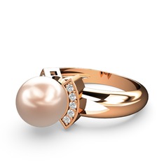 Lina İnci Yüzük - Pembe inci ve swarovski 18 ayar rose altın yüzük #fs77tm