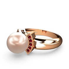 Lina İnci Yüzük - Pembe inci ve garnet 14 ayar rose altın yüzük #n6mxa8