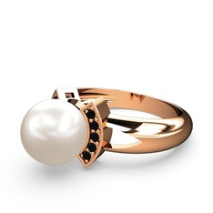 Lina İnci Yüzük - Inci ve siyah zirkon 8 ayar rose altın yüzük #pwyk1o
