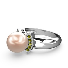 Lina İnci Yüzük - Pembe inci ve peridot 14 ayar beyaz altın yüzük #r1r7ua