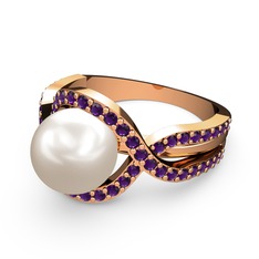 Inci ve ametist 925 ayar rose altın kaplama gümüş yüzük