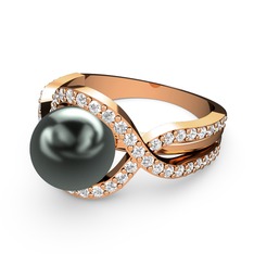 Siyah inci ve swarovski 8 ayar rose altın yüzük