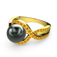 Lima İnci Yüzük - Siyah inci ve sitrin 18 ayar altın yüzük #13qlywl