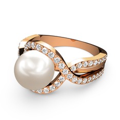 Lima İnci Yüzük - Inci ve swarovski 18 ayar rose altın yüzük #15h7ccu