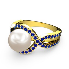 Lima İnci Yüzük - Inci ve lab safir 925 ayar altın kaplama gümüş yüzük #193vqo4