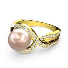 Lima İnci Yüzük - Pembe inci ve pırlanta 925 ayar altın kaplama gümüş yüzük (0.616 karat) #19nw3vm