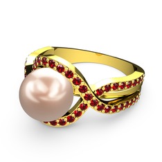 Lima İnci Yüzük - Pembe inci ve garnet 18 ayar altın yüzük #1bc37dm