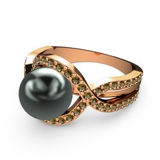 Lima İnci Yüzük - Siyah inci ve dumanlı kuvars 14 ayar rose altın yüzük #1ciedaq