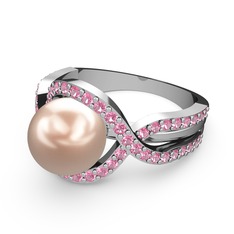 Pembe inci ve pembe kuvars 8 ayar beyaz altın yüzük