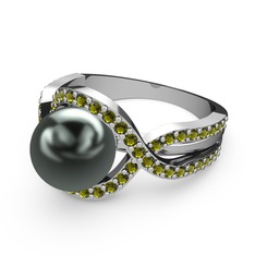 Siyah inci ve peridot 925 ayar gümüş yüzük