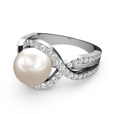 Lima İnci Yüzük - Inci ve swarovski 14 ayar beyaz altın yüzük #1xsf4xg