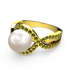 Lima İnci Yüzük - Inci ve peridot 14 ayar altın yüzük #39k4li