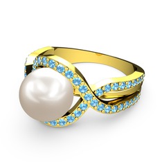 Lima İnci Yüzük - Inci ve akuamarin 18 ayar altın yüzük #54lc6l