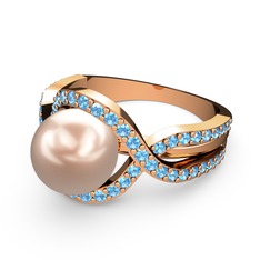 Lima İnci Yüzük - Pembe inci ve akuamarin 14 ayar rose altın yüzük #6wblh5