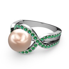 Lima İnci Yüzük - Pembe inci ve yeşil kuvars 925 ayar gümüş yüzük #6zkjic
