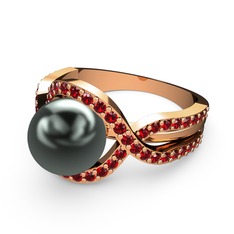 Lima İnci Yüzük - Siyah inci ve garnet 18 ayar rose altın yüzük #9jyygq