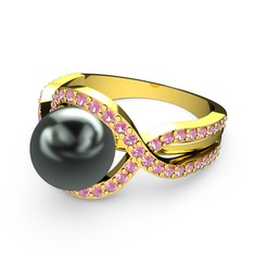 Lima İnci Yüzük - Siyah inci ve pembe kuvars 18 ayar altın yüzük #d29c1m