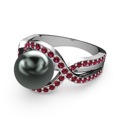 Siyah inci ve rodolit garnet 925 ayar gümüş yüzük