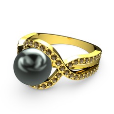 Lima İnci Yüzük - Siyah inci ve dumanlı kuvars 18 ayar altın yüzük #hberer