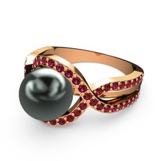 Lima İnci Yüzük - Siyah inci ve rodolit garnet 8 ayar rose altın yüzük #hlvdbq