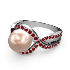 Lima İnci Yüzük - Pembe inci ve garnet 14 ayar beyaz altın yüzük #legavx