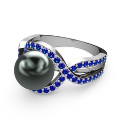 Siyah inci ve lab safir 925 ayar gümüş yüzük