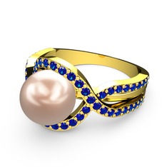 Lima İnci Yüzük - Pembe inci ve lab safir 18 ayar altın yüzük #o0xwd2