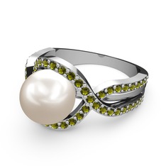 Lima İnci Yüzük - Inci ve peridot 18 ayar beyaz altın yüzük #og86l