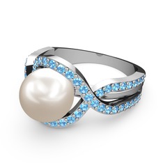 Lima İnci Yüzük - Inci ve akuamarin 18 ayar beyaz altın yüzük #s5rrej